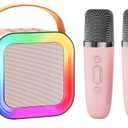 Mini Karaoke Machine Speaker for Kids Adults,Portable Bluetooth with 1-2 Wireless Microphones,Christmas Birthday Gifts Toys Girls Boys Ages 4, 5, 6,7, 8,9,10,11,12+ Years Old Toddler (Pink - 2 Mic)
