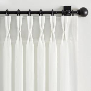 Beige White Thick Linen Sheer Curtains 84 Inches Long for Bedroom,Neutral Modern Window Pinch Pleat Living Room Curtain for Sliding Glass Doors Light Filtering with Hooks 40" x 84"x 2Panels