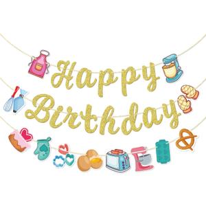 Bake Themed Birthday Banner, Sweet Chef Birthday Banner, Baking Birthday Party Decor, Cookout Themed Party Decorations, Bakery Supplies, Gold Glitter