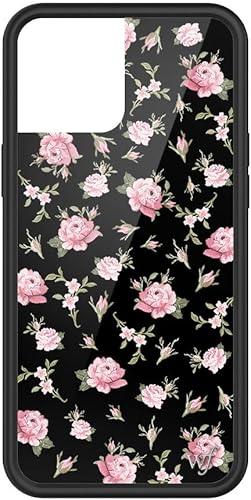 Wildflower Cases - Black & Pink Floral Case, Compatible with Apple iPhone 12 Pro Max | Vintage, Black, Pink, Trendy, Cute - Protective Black Bumper, 4ft Drop Test Certified, Women Owned Small Business