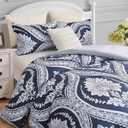 Nanko Boho Duvet Cover Set King Size, Navy Blue White Floral Damask Print Pattern, Soft Microfiber Reversible Comforter Bedding Cover Zip Ties - Vintage Bohemian Farmhouse for Women Men, 3 Pcs 104 x90