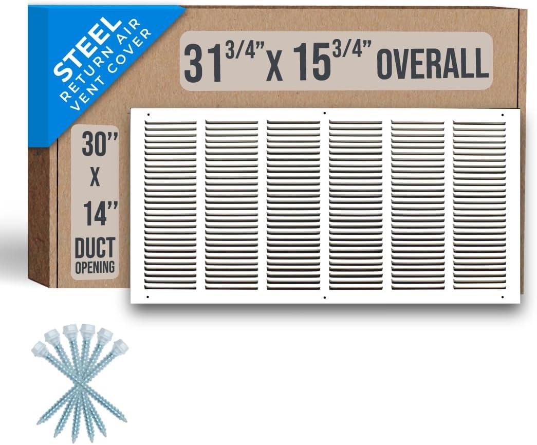 Fits 30x14 Duct Opening | Steel Return Air Grille by Handua | Vent Cover Grill for Sidewall and Ceiling | White | HVAC Cold Air Intake Grille | Outer Dimensions: 31.75"W X 15.75"H