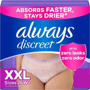Always Discreet Adult Incontinence Underwear for Women and Postpartum Underwear, XXL, Up to 100% Bladder Leak Protection, 39 Count (3 Packs of 13) (2X-Large)