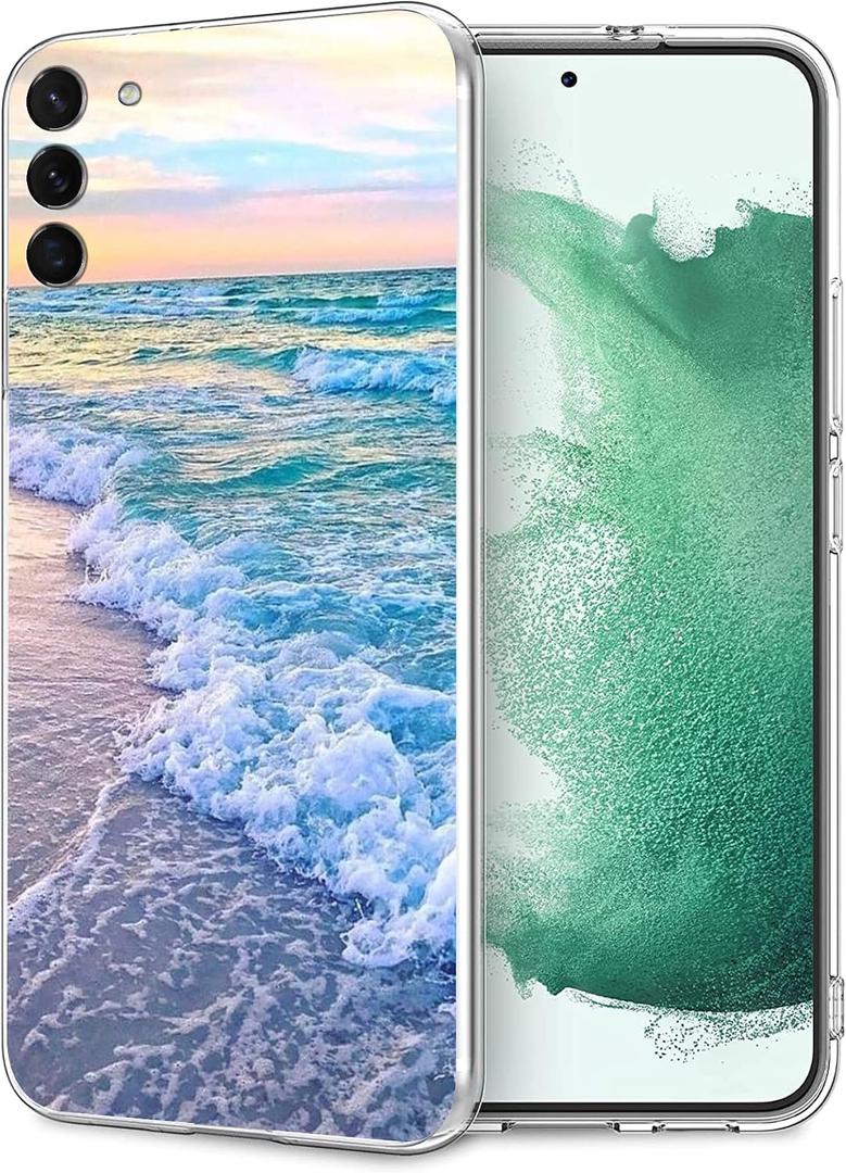Compatible with Samsung Galaxy S21 Case, Aesthetic Beach Wave Sunset Glow Slim Fit Soft TPU Shockproof Protective Cover Case Gift for Women Girl