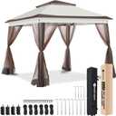 Yesker 10x10 Pop Up Canopy Tent w Mesh Netting Sidewall Vented Top - Heavy Duty Outdoor Canopy, Easy Setup Shelter Gazebo Waterproof 10x10 Popup Tnets for Patio Backyard Parties & Events, Khaki Brown