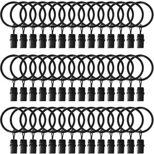42 Pack Curtain Rings with Clips 1.26" Interior Diameter,Metal Drapery Ring with Clips Compatible with up to 1 inch Drapery Rod,Strong Vintage Decorative Rustproof Drapery Ring with Hooks(Black)
