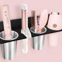 Hair Tool Organizer, Hair Dryer Holder with Heatproof Steel Cups, Acrylic Vanity Organizer for Curling Iron, Flat Iron & Hair Brushes, Perfect for Bathroom (Black, Oversized)