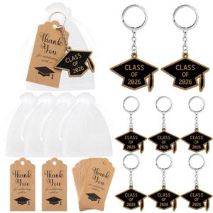 Rtteri 24 Set Graduation Party Favors 2026 Graduation Gifts Keychain Grad Keepsakes Souvenirs Key Rings for Guest Grad Cap Charms Thank You Kraft Tags for College Seniors Accessories(Gold and Black)