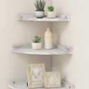 Corner Shelves Wall Mount, Rustic Natural Wood Corner Floating Shelf, Distressed White Storage Organizer Corner Wall Shelves for Living Room Kitchen Bedroom Bathroom Laundry, 9.68x9.68 Inch (Small)