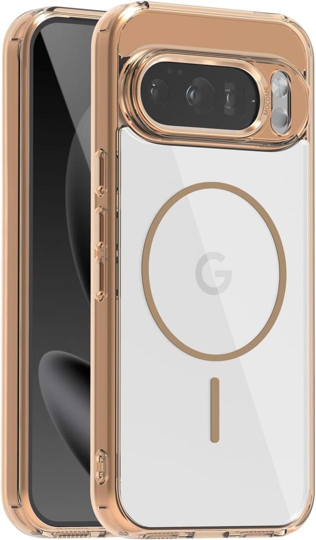 Lunivop Compatible with Google Pixel 10 Pro XL Case 6.8 '' Clear [Compatible with Magsafe Wireless Charging ] Magnetic Yellowing Resistant for Pixel 10 Pro XL Rugged Cases Gold