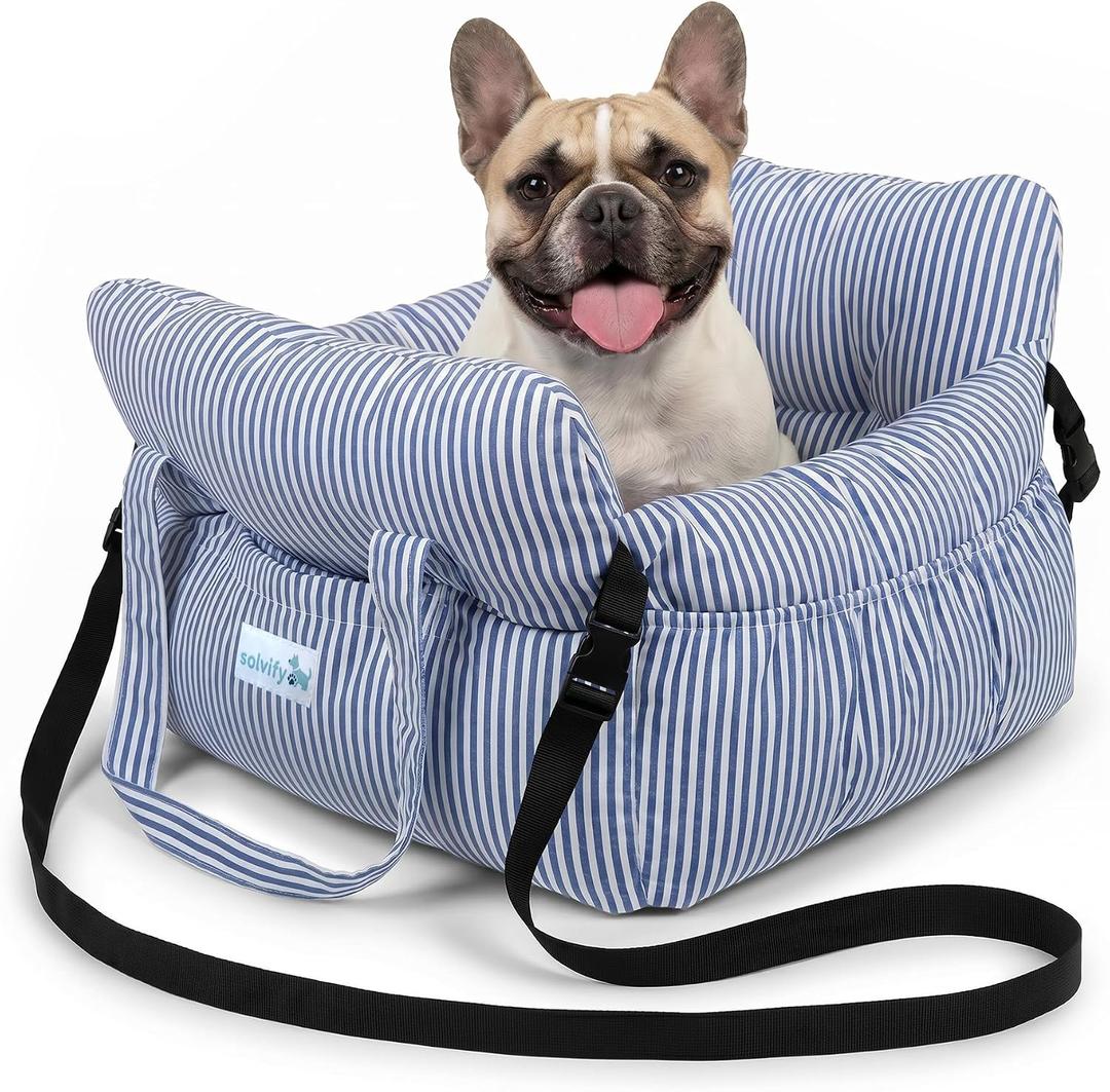 Dog Car Seats for Small Dogs, Soft Dog Bed with Waterproof Bottom, Booster Puppy Car Seat with Safety Leash, Dog Carrier for Travel with 3 Pockets, Pet Car Bag with Adjustable Buckles, Blue