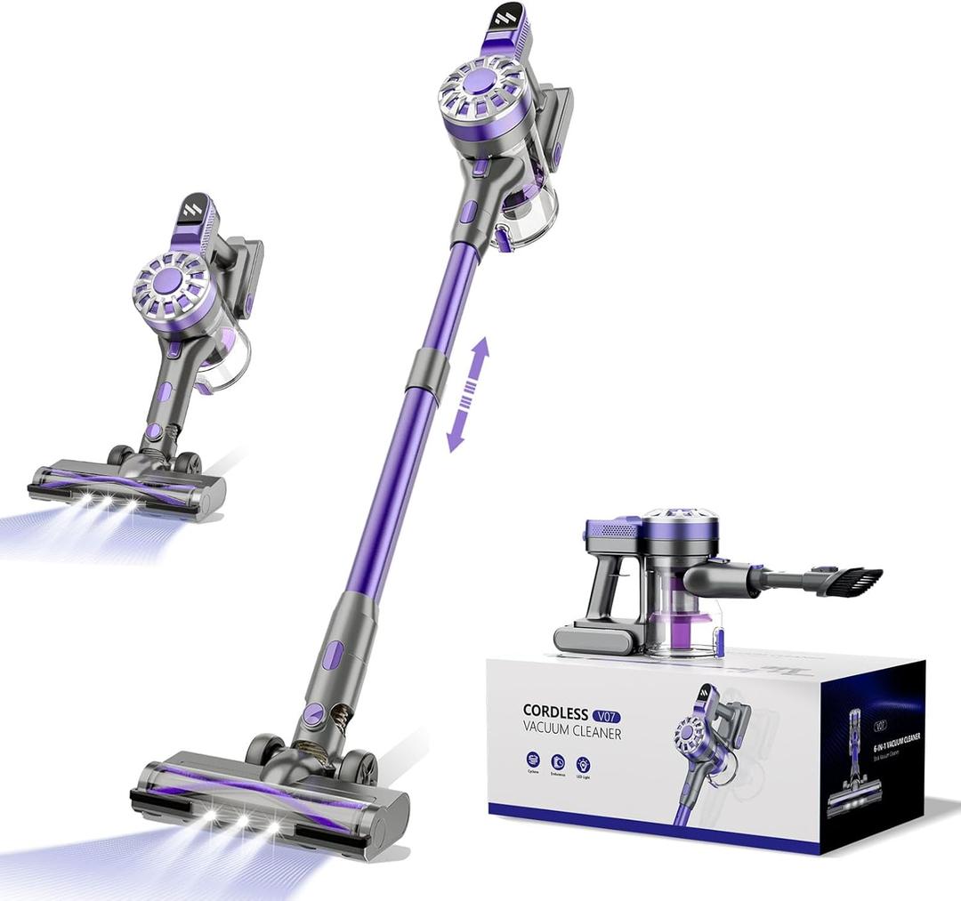Vacuum Cleaners for Home,Cordless Vacuum Cleaner with Powerful Suction,Stick Vacuum Cleaner Rechargeable,Up to 35 Mins,Lightweight Vacuum for Pet Hair,Carpet,Floor(Purple)