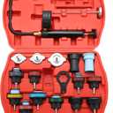 ATPEAM 18pcs Radiator Pressure Pump Cooling System Car Leak Tester Detector Tool Water Tank Adapter Auto Coolant Vacuum Purge Head Gasket
