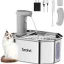 Cordless Cat Water Fountain Stainless Steel - Stainless Steel Cat Water Fountain Cordless - Water Fountain for Cats - Wireless Pet Water Fountain - Motion Sensor/Battery Operated 2.6L,1 Filter