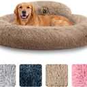 PetJett Large Dog Bed - 36'' Calming Donut Dog Beds, Anti-Slip & Washable Large Round Bed, Fluffy Faux Fur Pet Bed, Super Soft Anti-Anxiety Premium Comfort Bed, Fits Dogs up to 80 lbs - Beige