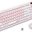 Wireless Keyboard and Mouse Combo, Reccazr 2.4G FullSized Keyboard and Mouse Cordless, 3 DPI Adjustable Mouse, DualSystem Keyboard for Computer/Laptop/Windows/Mac (Pink & White)