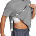 Deyeek Shoulder Post Surgery Recovery Shirts for Men Full Tear Away Short Sleeve T Shirt Adaptive Chemo Clothing (Gray, XXXL)