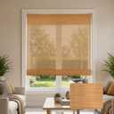 Cordless Bamboo Roman Shades, Light Filtering Woven Wood Window Blinds with Valance for Living Room, Bedroom, Kitchen, Home Office, 34" Wx64 H