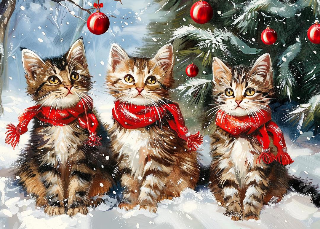 1000 Piece Puzzle for Adults Christmas Kittens Puzzle, Christmas Puzzles 1000 Pieces, Festive Cats with Scarf Puzzles for Adults 1000 Piece, Vacation Challenging for Teens