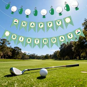 Peryiter 3 Pcs Golf Happy Birthday Banners Golf 1st Year Party Decoration Green Golfs Happy Birthday Banner Hanging Banners for Sports Themed Supplies