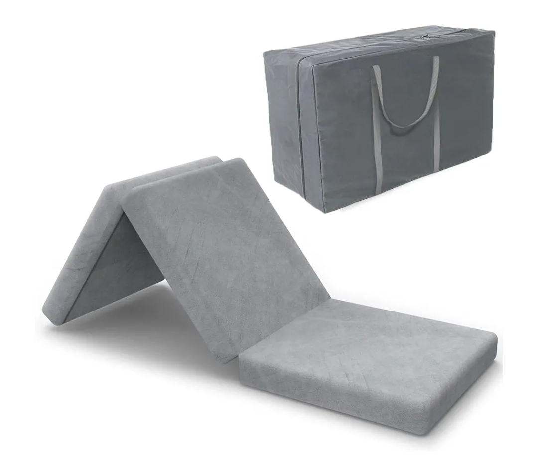 SINWEEK Tri Folding Mattress Foam Topper 4" Thickness Floor Cot Mattress, Guset Bed with Removable&Machine Washable Cover and Lining, CertiPUR-US Certified 25 x 75 Inch, Gray 