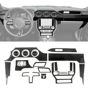 31 PCS Real Carbon Fiber Interior Trim Kit Compatible with Ford Mustang 2015-2023, Center Console Display Panel Trim AC Air Vent Trim, Interior Decor Sticker Accessories