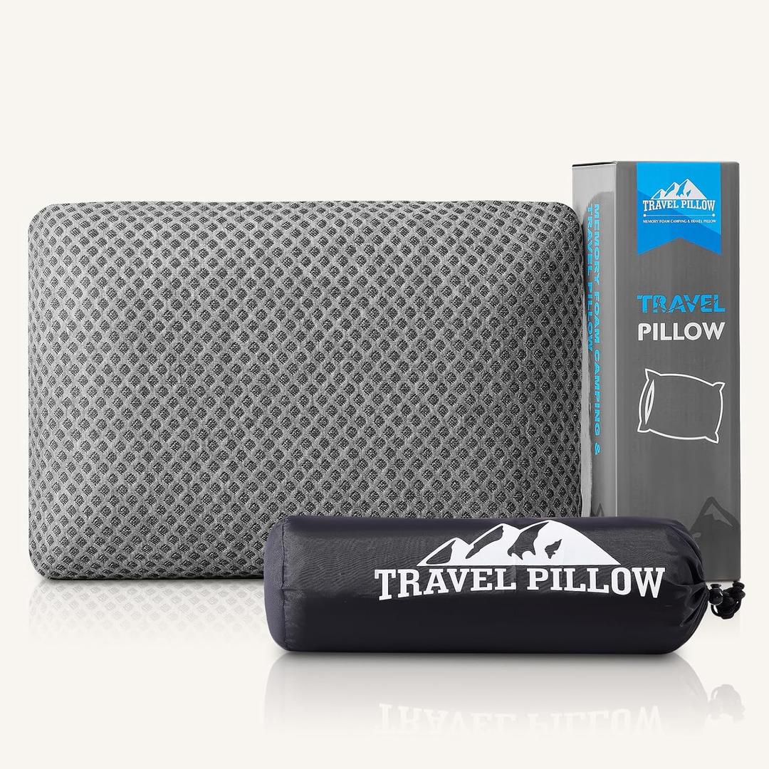 Travel Pillow Memory Foam Pillows, Camping Pillow-Compressible Medium Firm, Breathable Cover, Ideal Backpacking Hiking, Bed Pillows, Airplane and Car (Dark Grey, L) (L-23.6*15.7in)