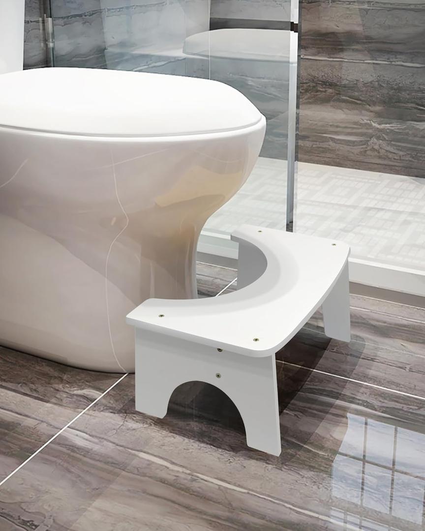 Bamboo Toilet Stool, 6.5 Inch Toilet Stool Squat Adult, Non-Slip Poop Stool for Bathroom, Portable Toilet Foot Pooping Stool for Kids, Easy of Use and Clean, Wood - Helps Potty Posture and Comfortable (White)