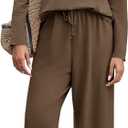 Imily Bela Womens 2 Piece Outfits Sweatsuit Long Sleeve Lapel V Neck Shirt and Wide Leg Pants 2025 Fall Trendy Tracksuit (XX-Large, Brown)