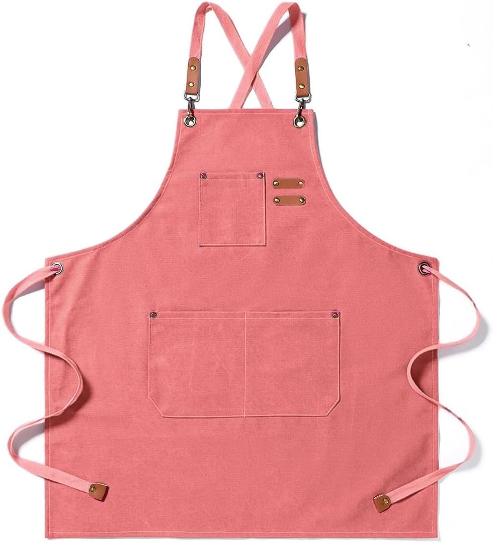 Kitchen Chef Aprons for Women and Men with 3 Pockets for Cooking BBQ Bib Work (Pink)