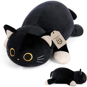 24" Black Cat Plush Weighted Stuffed Animals, 4.2lbs Weighted Black Cat Pillow Giant Cat Stuffed Animal Cuddle Plushies Gift for Kids Adults