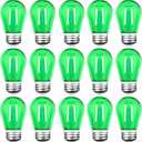 15 Pack S14 LED String Light Bulbs, Shatterproof 2 Watt Green Replacement Bulbs for Outdoor String Light, Waterproof Decorative E26 Base Green Filament Edison Christmas Light Bulbs