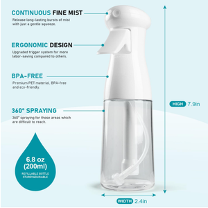 Bealee Spray Bottle For Hair, Continuous Mister Empty Spray Bottle, Ultra Fine Mist Water Sprayer for Hairstyling, Cleaning, Plants, Pets, Barbers, Salons, Essential Oil Scents - 1 Pack 6.8 OZ, White