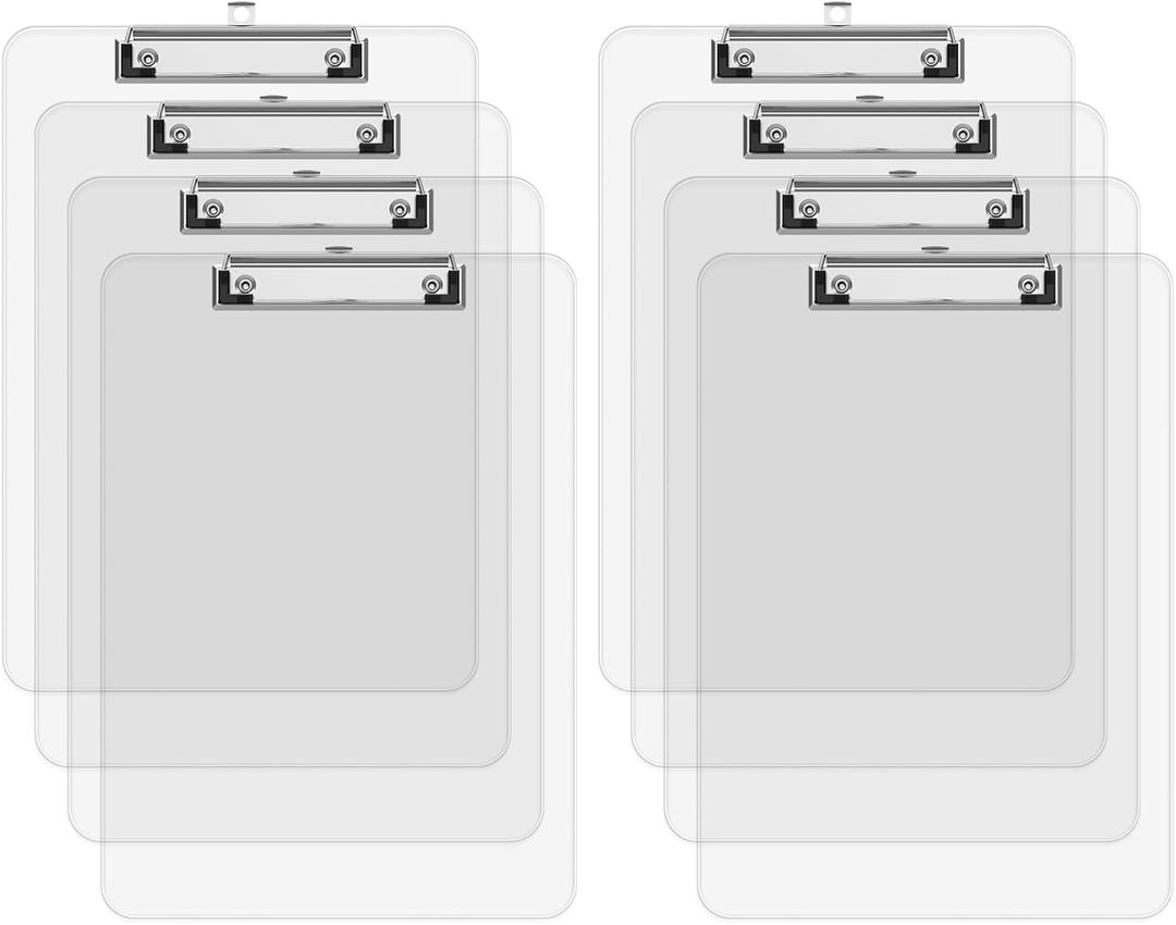 A4 Plastic Clipboard Set of 8, 8.5 x 11 Clear Colored Clip Boards with Low Profile Clip, Letter Size for Classroom, Teacher, Students, School & Office Supplies