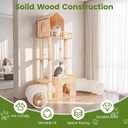 58-Inch Solid Wood Cat Tree for Indoor Cats, Tall Cat Tower, Double Tunnels