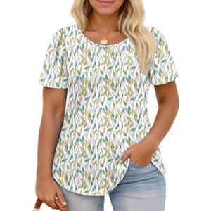 ROSRISS Plus Size Tops for Women Summer Flowy Pleated T Shirts Dressy Crew Neck Tees Casual Short Sleeve Blouses XL-5XL (XXXL)