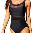 Tempt Me Women One Piece Mesh Swimsuits Tummy Control Swimwear L