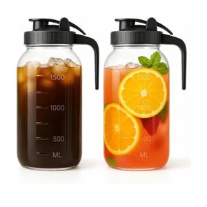 Mason Jar Pitcher Set of 2-64oz (2 Quart) Airtight & Leakproof Glass Pitcher with Lid, Perfect for Storing Breastmilk, Cold Brew, Sun Tea, with Easy-Pour Spout Lid