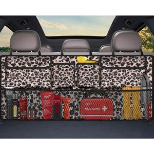 Femuar Car Trunk Organizer,Large Capacity Backseat Trunk Organizer(42"*18"),Collapsible Car Storage Bag with 8 Pocekt,Car Organizer for SUV/MPV/Truck - Leopard print