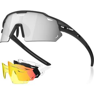 X-TIGER Polarized Cycling Glasses with 5 Interchangeable Lenses,MTB Biking Baseball Running Sports Sunglasses for Men Women (#1 Black)