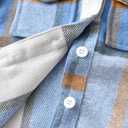 Toddler Boys' Girls' Flannel Plaid Shirt Button Down Long Sleeve Jacket Lapel Shacket Coat Tops Casual Outwear (Blue)