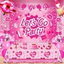 Hot Pink Party Decorations For Girls,Banner,Pink Balloons,Tablecloth,Paper pom poms Party Supplies for Women