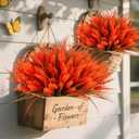 Geegoods 24 Bundles Artificial Fall Flowers Outdoor  Faux Lavender Flowers with Monkey Grass UV Resistant Plastic Faux Plants for Garden Porch Patio Home Decor, Autumn-red Color