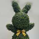 36'' Artificial Bunny-Shaped Topiary Double Ball Tree Pot UV-Resistant Bowknot Easter Decor Faux Boxwood Topiaries Plant for Porch Decor Outdoor/Indoor 2 Pack