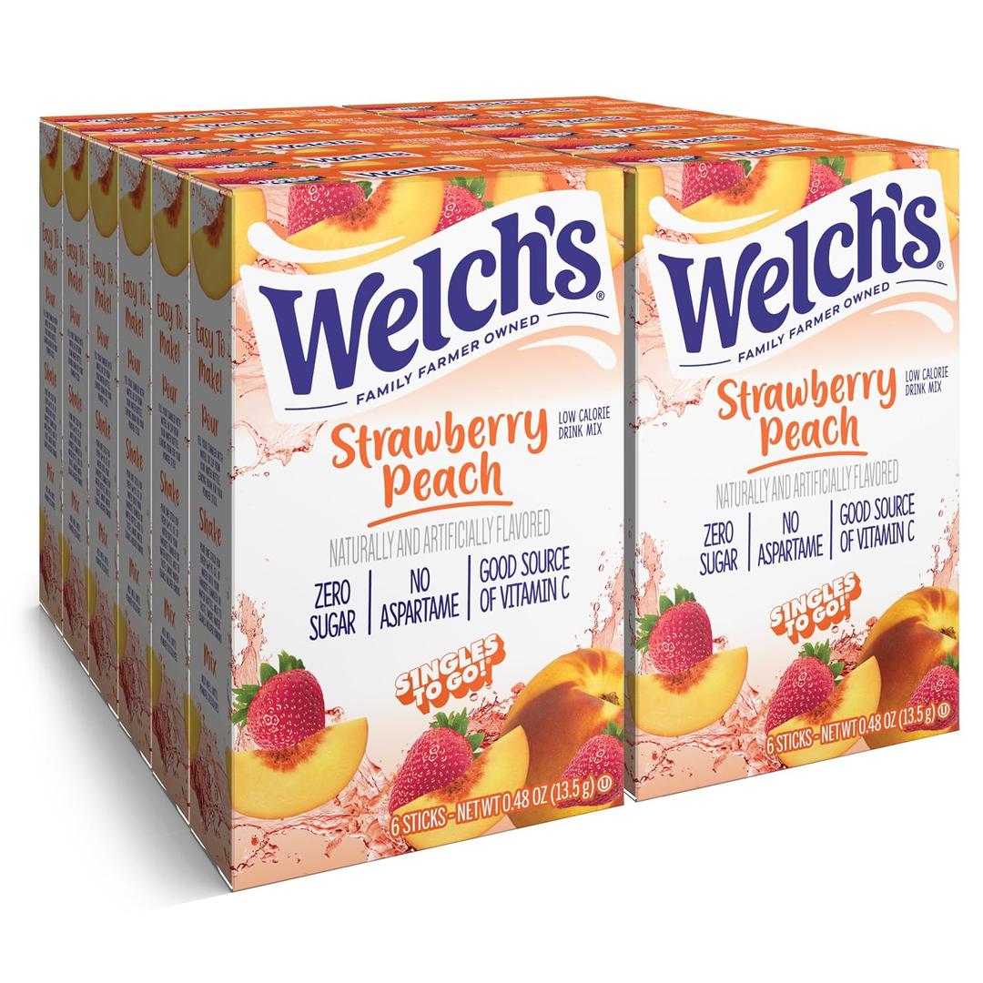 Singles To Go! Welch's Powdered Drink Mix, Strawberry Peach, 72 Packets (EXP 07/31/28)