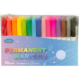 30 Pack Permanent Markers, 15 Colors Fine Point Colorful Permanent Marker, Works On Paper, Glass, Fabric, Metal, Wood Crafts, Good for Coloring and Painting