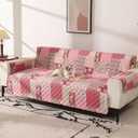 Skidproof Sofa Cover-Patchwork Sofa Slipcover with Elastic Straps-Easy Fit Slip Cover-Washable Furniture Protector for Pets and Kids(Loveseat,Hot Pink)