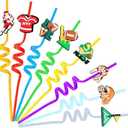 24Pcs Bling Glitter Football Party Favors Straws Reuseable Football Drinking Straws For Football Party Supplies Birthday Party Decoration with 2 Cleaning Brush.