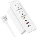 Recessed Power Strip with 30W USB C,Ultra Thin Flat Plug Power Strip,2 Outlets 4 USB Ports,Furniture Flush Mount Desk Outlet,Recessed Outlet for Side Table/Sofa Table,6ft Cord (White)