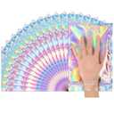 Funfery 6.3x9.4in Smell Proof Holographic Resealable Bags,Mylar Foil Bags with Zipper,Iridescent Party Favor Bag for Goodies,Candy,Treat,Clear Packaging Bag for Food Storage,Business Supplies-50pcs
